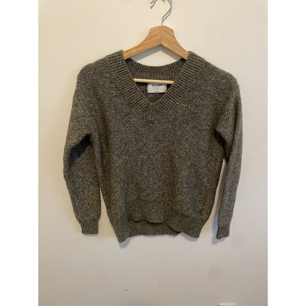 Old Navy Women's XS Green Solid V-Neck Knit Pullover Sweater Long Sleeve